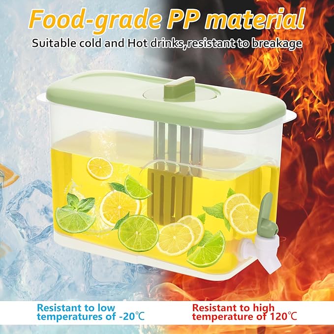 2 Pack Drink Dispenser for Fridge 1 Gallon Water Dispenser for Party Upgraded Gallon Beverage Liquid Drink Container with Spigot Ice Tea Pitcher for Fridge, Green