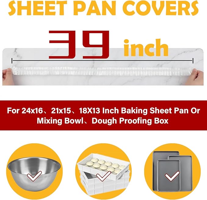 100 Bowl Covers Fits Bowls up to 30", Large Bowl Covers for Half Sheet Pan(24x16, 21x15, 18x13 inch) and Mixing Bowl&Dough Proofing/Foil Pans, Food Covers for Outside,Elastic Sealing-Reusable