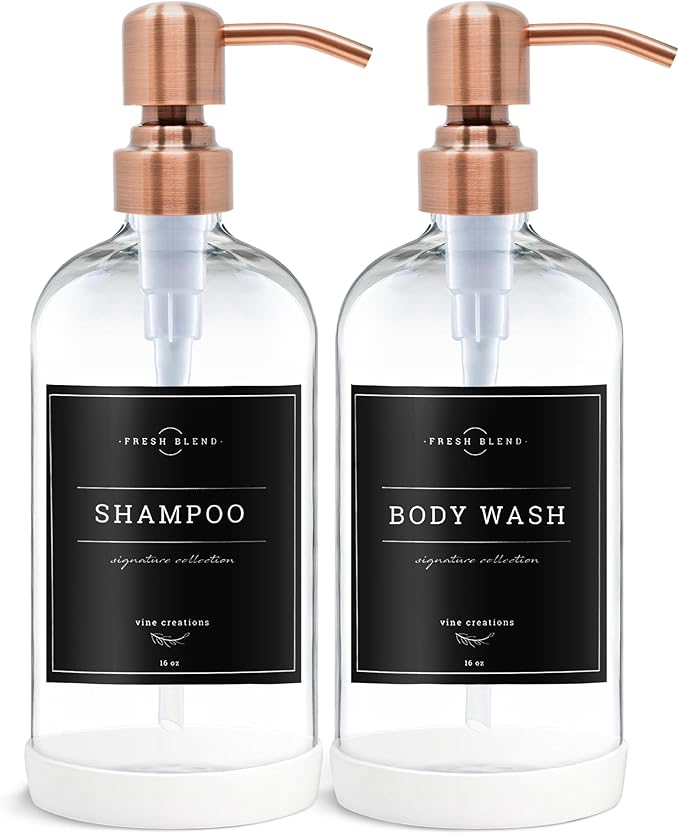 Vine Creations Clear Glass Soap Dispenser, 2 Pack Kitchen Soap Dispenser Set with Stainless Steel Pump, 16 oz Dish Soap and Hand Soap Dispensers for Bathroom with Waterproof Labels - Image 7