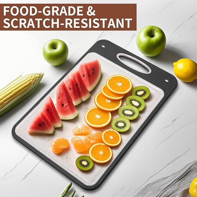 Titanium Cutting Boards for Kitchen - Katuchef Non Toxic Double Sided Metal for Meat/Fish & Wheat Straw PP for Fruits/Vegetables, Dishwasher Safe, Pure Titanium Easy Clean Chopping Board Large