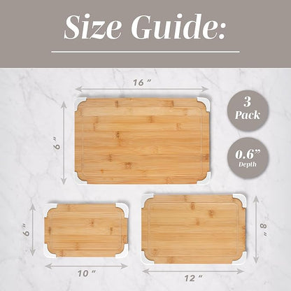 COOK WITH COLOR Non-Slip Cutting Board Set – Kitchen Essentials with Easy Grip Handle for Meat, Veggies, and Fruits, 3 Cutting Boards, Bamboo Non-Slip White