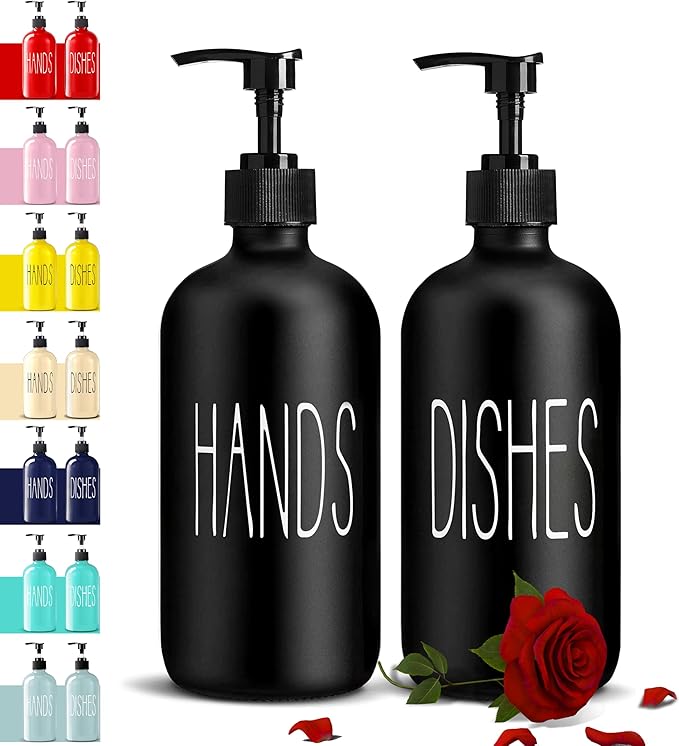 COHOSEGE Glass Soap Dispenser Set 2 Pack,Contains Hand and Dish Soap Dispenser.Premium 16 Oz Black Kitchen Soap Dispenser Set for Kitchen Sink and Farmhouse Decor - Image 9