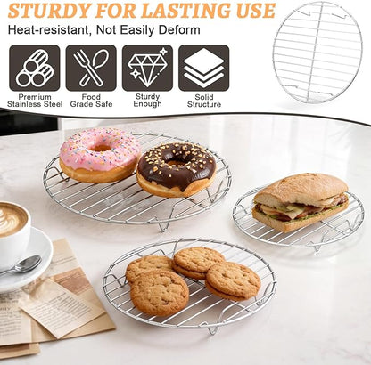 P&P CHEF Round Cooking Rack, 3 Pcs Stainless Steel Baking Cooling Steaming Grilling Rack, Fits Air Fryer/Stockpot/Pressure Cooker/Round Cake Pan, Oven & Dishwasher Safe (7.5 + 9 + 10.5 Inch) - Image 3