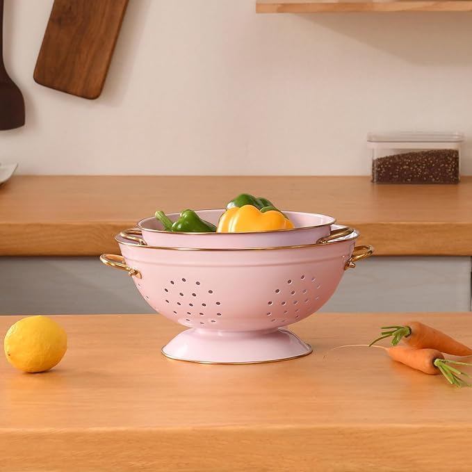 Metal Colander Set of 2, Strainer Basket with Handles 3.5 & 5 Qt Powder Coated Self-draining Solid Ring Base Metal Large Kitchen Colander Bowel for Pasta Vegetable Fruit (PINK) - Image 7