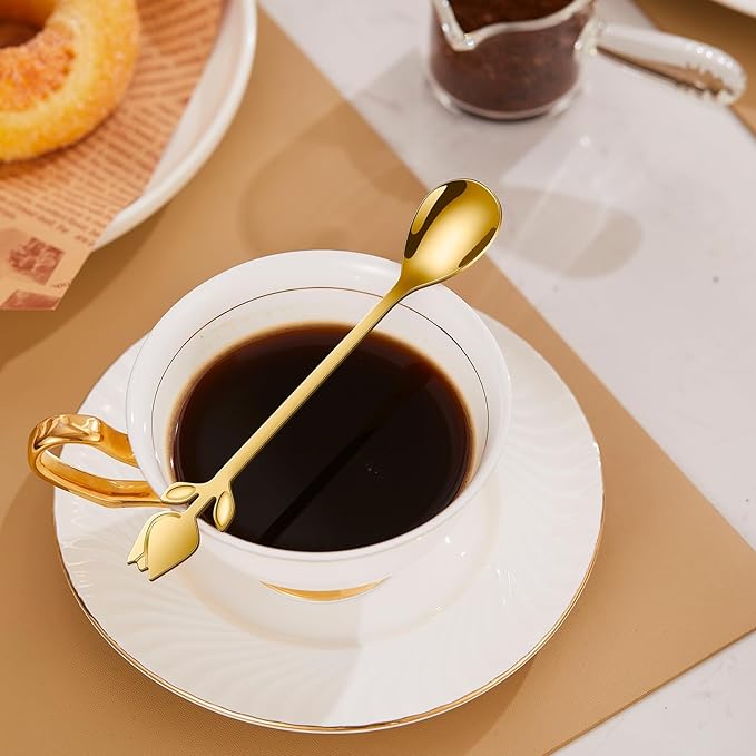 Gold Tulip/Rose Handle 12-Pcs Mini Coffee Spoons Set - 6" Stainless Steel for Espresso, Tea, Dessert - Ideal for Demitasse & Small Servings - Image 9