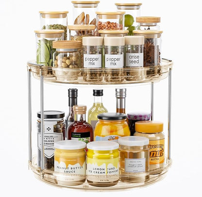 LAMU 2 Tier Lazy Susan Turntable Organizer 10.6'' Rotating Spice Rack Organization for Cabinet, Kitchen, Pantry, Countertop, Bathroom, Vanity, Medicine Cabinet Organizer, Amber by YourHome-OrganizationHelper