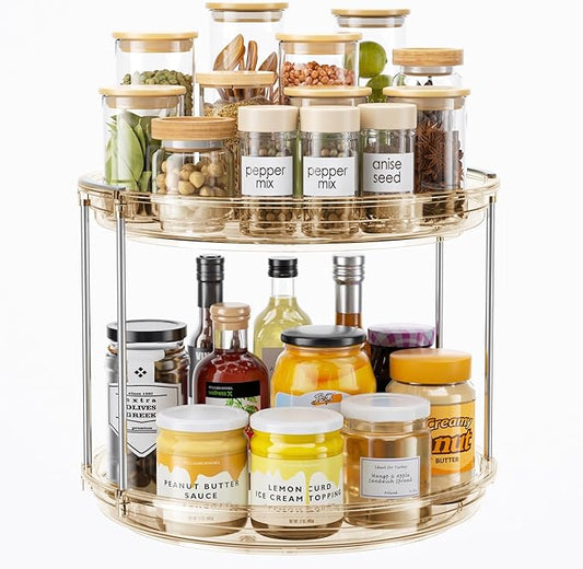 LAMU 2 Tier Lazy Susan Turntable Organizer 10.6'' Rotating Spice Rack Organization for Cabinet, Kitchen, Pantry, Countertop, Bathroom, Vanity, Medicine Cabinet Organizer, Amber by YourHome-OrganizationHelper