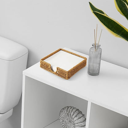 Napkin Holder for Table, Woven Wicker Synthetic Rattan Napkin Holders For Paper Napkins, Napkin Holders for Kitchen Dinner Table Boho Decor and Accessories, Square Napkin Basket and Serving Tray