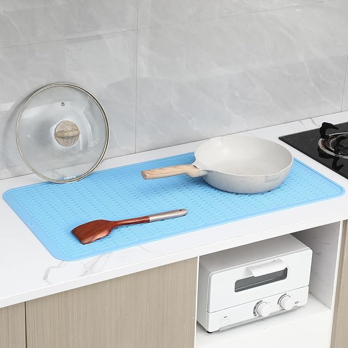 MicoYang Silicone Dish Drying Mat for Multiple Usage,Easy clean,Eco-friendly,Heat-resistant Silicone Mat for Kitchen Counter or Sink,Refrigerator or Drawer Liner Light Blue 5XL 36inches x 18inches - Image 7