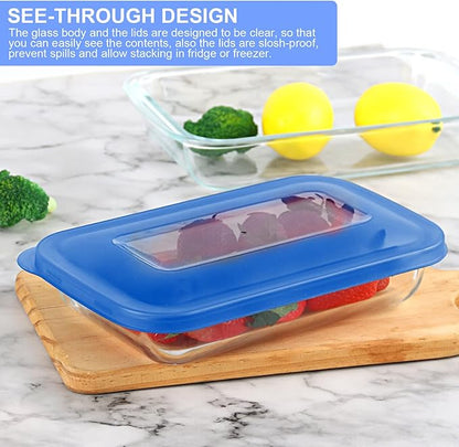 KOMUEE 8 Pieces Glass Baking Dish with Lids Rectangular Glass Baking Pan Bakeware Set with BPA Free Lids, Baking Pans for Lasagna, Leftovers, Cooking, Kitchen, Fridge-to-Oven,Blue - Image 5