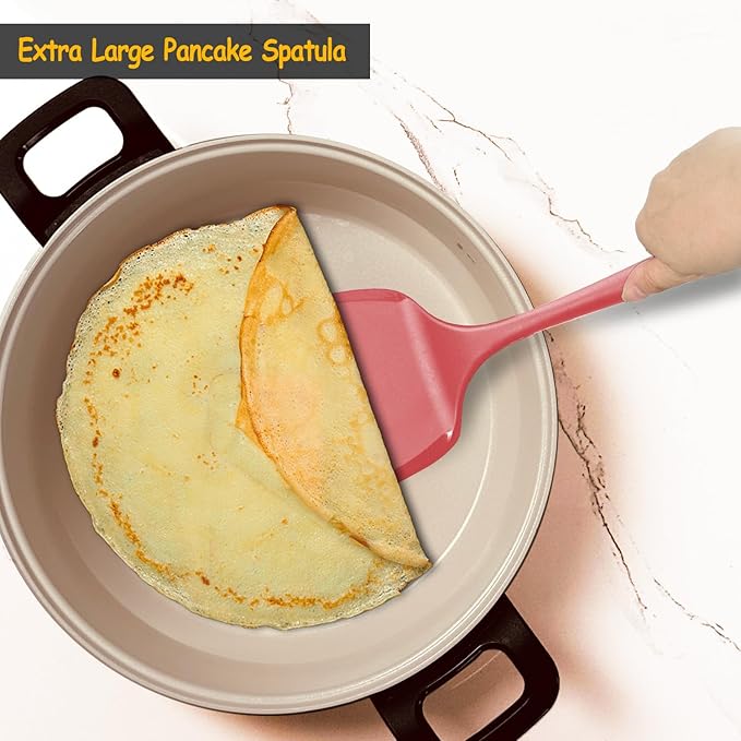 Silicone Spatula Set, 600°F Heat Resistant Silicone Spatula Turner Flipper for Cooking, Non Stick and Non Scratch Kitchen Utensils for Eggs & Pancakes, 4 Pack, Red - Image 7