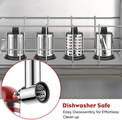 Stainless Steel Slicer Shredder Attachment for Kitchenaid Stand Mixer, Cheese Grater, Salad Maker Accessories for Kitchenaid Mixer, Grinding Powder with 4 Blades by FOCOLLK