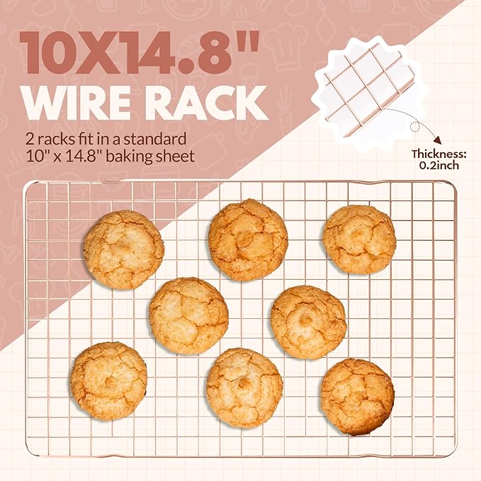 2 PCS Cooling Racks for Cooking and Baking, 14.8x10 Inches Stainless Steel Cooling Rack, Sheet Pan with Wire Rack for Baking Sheet, Bacon Rack Oven Safe Fits Jelly Roll Sheet Pan - Image 2