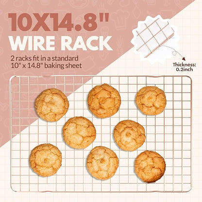 2 PCS Cooling Racks for Cooking and Baking, 14.8x10 Inches Stainless Steel Cooling Rack, Sheet Pan with Wire Rack for Baking Sheet, Bacon Rack Oven Safe Fits Jelly Roll Sheet Pan - Image 2