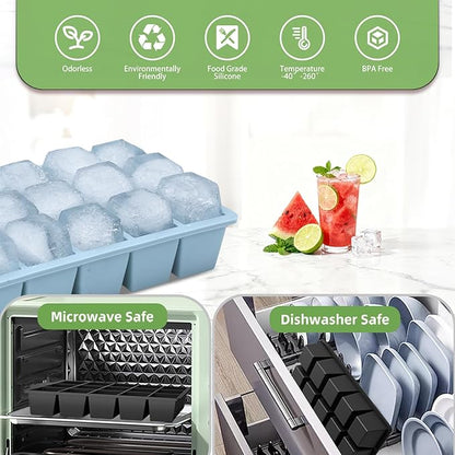 Ice Cube Trays for Freezer, 3 Pack Easy Release Slicone Ice Cube Tray with Lid, BPA Free Stackable Flexible Ice Mold 15 Square Reusable Ice Cubes for Whiskey, Baby Food, Ice Coffee (Pink+Blue+Green) - Image 5