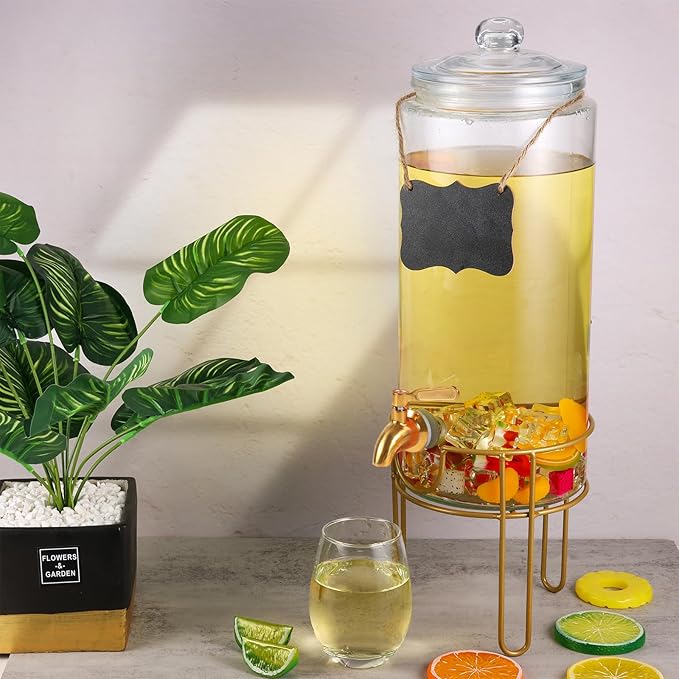 1.5 Gallon Drink dispenser, Glass Beverage Dispenser With Stand, Drink Dispensers for Parties With Stainless Steel Spigot + Marker & Chalkboard 100% Leakproof. Perfect For Parties And Daily Use - Image 3