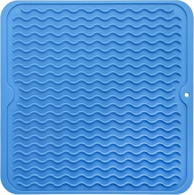 MicoYang Silicone Dish Drying Mat for Multiple Usage,Easy clean,Eco-friendly,Heat-resistant Silicone Mat for Kitchen Counter or Sink,Refrigerator or Drawer liner Lichen BlueL M 12 inches x 12 inches by MicoYang