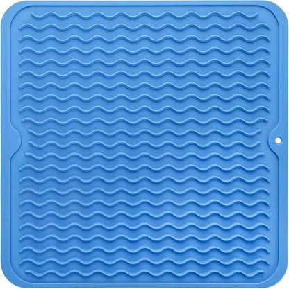 MicoYang Silicone Dish Drying Mat for Multiple Usage,Easy clean,Eco-friendly,Heat-resistant Silicone Mat for Kitchen Counter or Sink,Refrigerator or Drawer liner Lichen BlueL M 12 inches x 12 inches by MicoYang