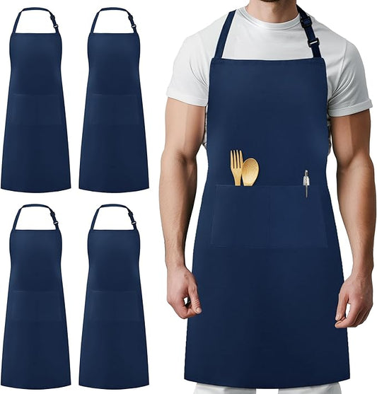 Syntus 4 Pack Adjustable Bib Apron with 2 Pockets Cooking Kitchen Aprons for Women Men Chef by Syntus