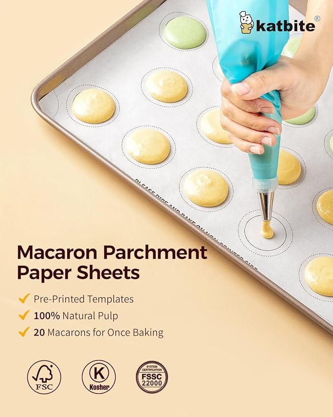 Katbite 100 Macaron Parchment Sheets Template Baking, Cookie Parchment, Printed Circle Baking Stencil for Macaron Cookie, 12x16 In, Non-Stick & Heavy Duty, Pre-cut Paper for Chicken Pizza French Fry - Image 4