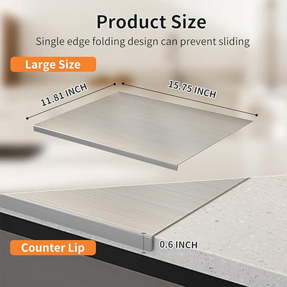Large Stainless Steel Cutting Boards for Kitchen, Chopping Boards with Orange Non-slip Mat, Cutting Board with Counter Lip for Meat, Fruits, Vegetables, Bread,Dough(15.75" × 11.81")