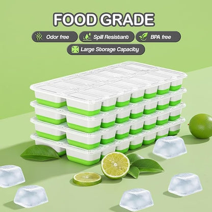 56pcs Ice Cube Tray with Lid and Bin – Stackable 4 Trays Plastic Silicone Freezer Mold, Large Ice Bucket with Scoop, Tong & 2 SS Straws – Easy Release Ice Maker for Cocktail, Coffee, RV, Whiskey - Image 5