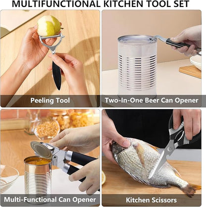 Can Opener Set With 1 Bottle Opener 2 Vegetable Peeler 1 Heavy Duty Kitchen Scissors,Jar Openers For Seniors