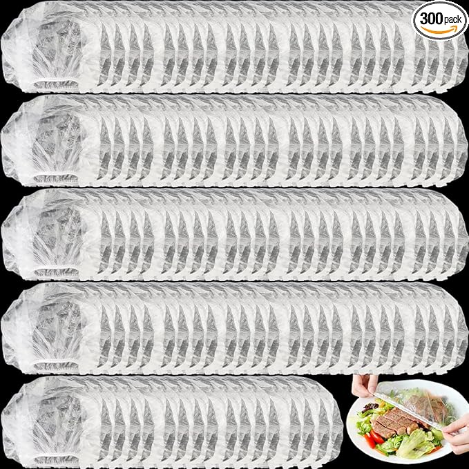 TIHOOD 300PCS Disposable Plastic Food Cover Wrap Elastic Food Lids Refrigerator fruit food Stretch Dustproof Bowls Cups Cover by Tihood