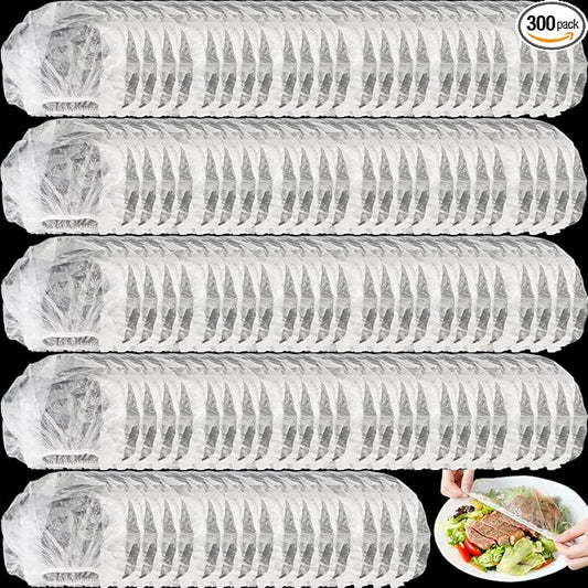 TIHOOD 300PCS Disposable Plastic Food Cover Wrap Elastic Food Lids Refrigerator fruit food Stretch Dustproof Bowls Cups Cover by Tihood
