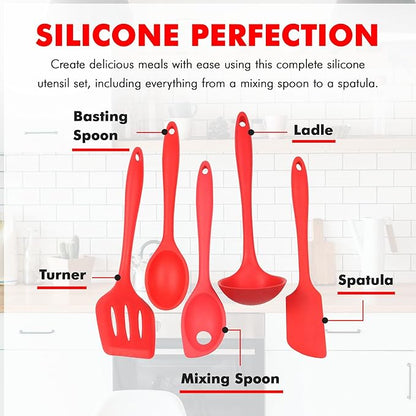 Chef Craft 5 Piece Red Premium Silicone Kitchen Tool Set (42071) - Image 4