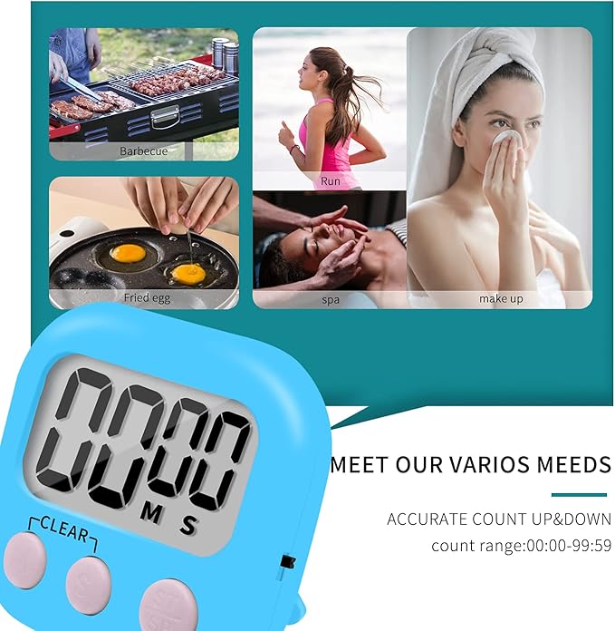 12 Pack Small Digital Kitchen Timer Magnetic Back and ON/Off Switch,Minute Second Count Up Countdown（White,Blue,Orange - Image 6