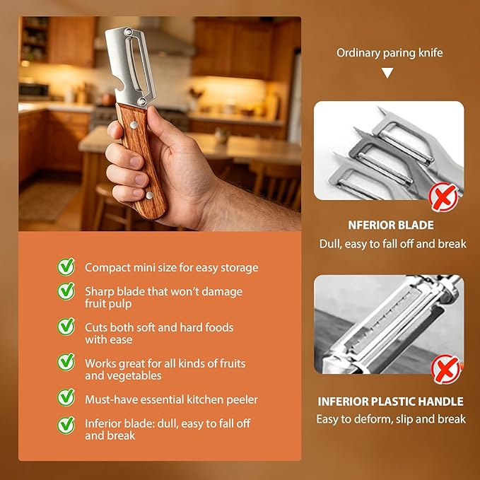 3 Pcs Multifunctional Vegetable Peeler,Multi-Functional Kitchen Peeler with Integrated Opener,Wooden Handle, Stainless Steel Blade Kitchen Tool for Fruit Apple Potato - Image 7