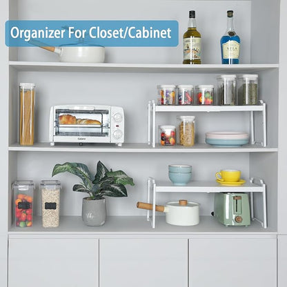 Set of 2 Expandable Kitchen Cabinet Shelves Organizers, Stackable Adjustable Small Storage Shelf Rack Stand For Pantry Cabinet Cupboard Kitchen Counter Organization, 22 lbs Capacity, Length:20.5" - Image 6