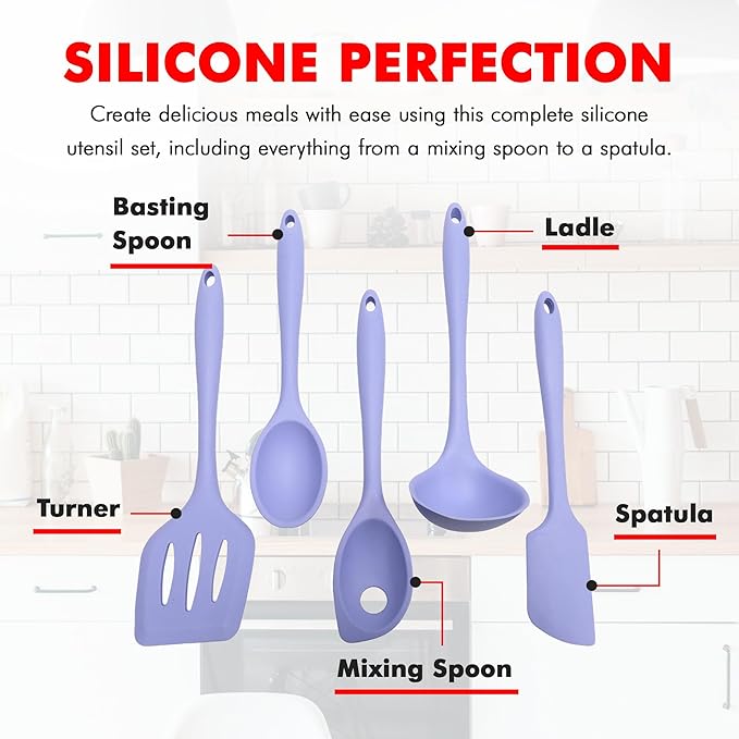 Chef Craft - Premium Silicone Kitchen Tools and Utensils Set, Non-Scratch, Withstands Temperatures up to 450°F, BPA-Free, 5 Piece Cooking Utensils Set, Pastel Blue - Image 4