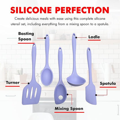 Chef Craft - Premium Silicone Kitchen Tools and Utensils Set, Non-Scratch, Withstands Temperatures up to 450°F, BPA-Free, 5 Piece Cooking Utensils Set, Pastel Blue - Image 4