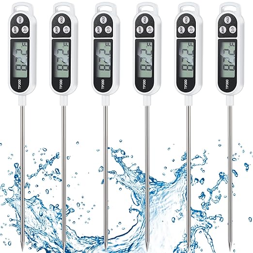 Copkim 6 Pcs Instant Read Meat Thermometer with Long Probe 9.65 Inch Kitchen Cooking Food Candy Waterproof Digital Thermometer for BBQ Water Milk Yogurt Liquid Cooking(White) by Copkim