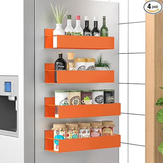 HuggieGems 4 Pack Magnetic Spice Storage Rack Organizer for Refrigerator and Oven, Orange Fridge Organizers and Storage by HuggieGems