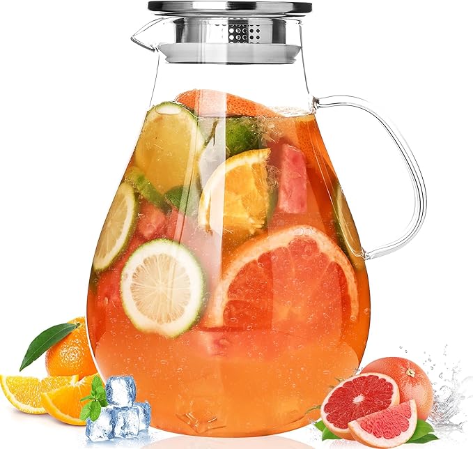 2500ml Glass Pitcher with Lid, 88 Ounces with Precise Scale Line, Hot/Cold Water Jug, Juice and Iced Tea Beverage Carafe with Lid by Liuruiyu