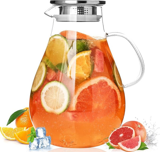 2500ml Glass Pitcher with Lid, 88 Ounces with Precise Scale Line, Hot/Cold Water Jug, Juice and Iced Tea Beverage Carafe with Lid by Liuruiyu