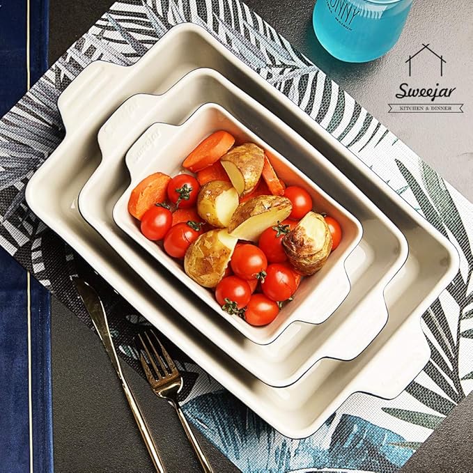 Sweejar Ceramic Bakeware Set, Rectangular Baking Dish for Oven Lasagna Pans for Cooking, Kitchen, Cake Dinner, Banquet and Daily Use, 11.8 x 7.8 x 2.75 Inches of Baking Pans (Red) - Image 3