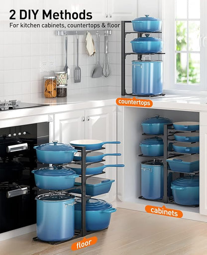 ORDORA Pots and Pans Organizer: under Cabinet, 20.8" Height Heavy Duty 120LBS Pots Pans Organizer Rack for under Cabinet 8-Tier Adjustable for Big Stockpots, Dutch Oven, Cast-iron Pans, Heavy Cookware - Image 5