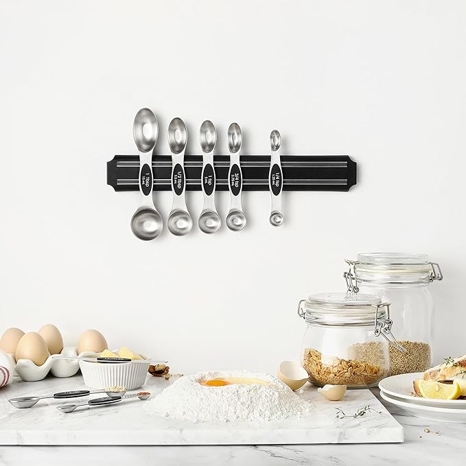 Spring Chef Stainless Steel Magnetic Measuring Spoons Set with Strong N45 Magnets, Heavy Duty Metal Kitchen Gadgets for Baking & Cooking, Fits in Most Kitchen Spice Jars, Set of 8 with Leveler, Black - Image 8