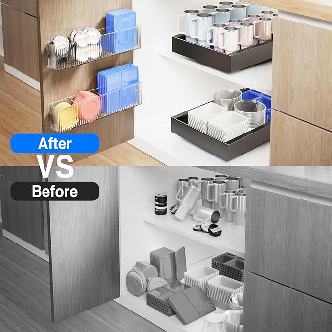 MUSTORN 2 Pack Adhesive Cabinet Door Organizer, Lid Organizers Inside Cabinet Spice Rack Food Container/Tumbler Lids Holders for Kitchen & Bathroom Wall Mounted(Acrylic) - Image 7