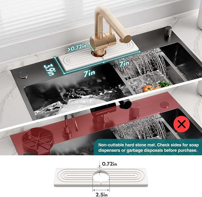 eormoe Diatomite Kitchen Faucet Mat - 14Inch Water Absorbing Stone Tray for Sink, Stone Fast-Drying Faucet Mat for Kitchen Counter Sink Accessories (Light Grey, 14'' x 3.9'') - Image 4