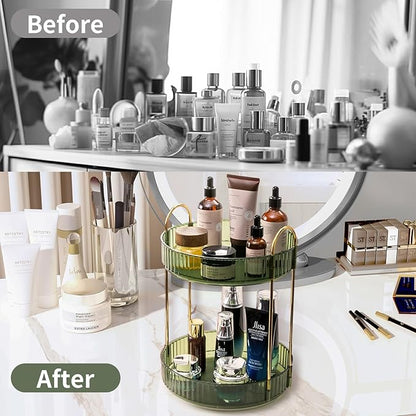 Asayuee 360 Rotating Makeup Organizer for Vanity,2 Tier Large Capacity Skincare Organizers,Bathroom Counter Organizer, Spinning Perfume Organizer & Vanity Organizer (Green-2 Tier) - Image 4