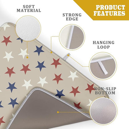 Patriotic July of 4th Blue Red White Star Dish Drying Mat for Kitchen Counter 18x24 Independence Day Absorbent Reversible Microfiber Drying Mats Kitchen Countertop Protector Dishes Drainer Rack Pad - Image 4