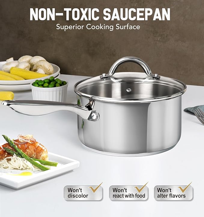 MICHELANGELO Stainless Steel Saucepan with Lid & Steamer, 3 Quart Sauce Pan with Lid, Steamer Pot with Pour Spout, 3 Qt Stainless Steel Pot, Induction Compatible, Oven Safe - Image 6