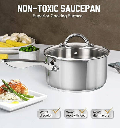 MICHELANGELO Stainless Steel Saucepan with Lid & Steamer, 3 Quart Sauce Pan with Lid, Steamer Pot with Pour Spout, 3 Qt Stainless Steel Pot, Induction Compatible, Oven Safe - Image 6