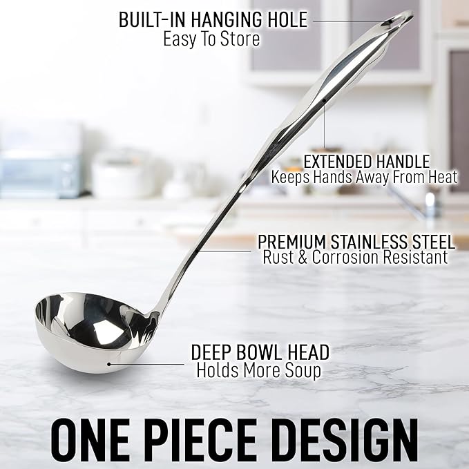 Zulay Kitchen Stainless Steel Soup Ladle - 13” Large Ladle for Soups, Stews & Sauces - Durable, Heat-Resistant, Rust-Proof & Dishwasher Safe Kitchen Utensil with Ergonomic Handle - Image 5