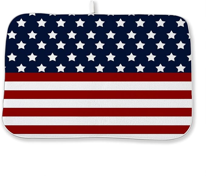 4th of July Dish Drying Mat 18 x 24 Inch Patriotic Red Stripe Navy Blue Stars Drying Mat for Kitchen Counter Absorbent Independence Day Memorial Day Dishes Dry Pad for Drainer Rack Kitchen Fast Dry
